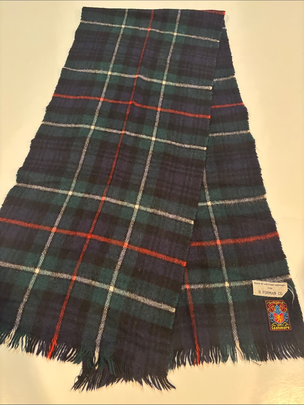 Men's Cashmere Tartan Scarf - Navy & Green Plaid Germany